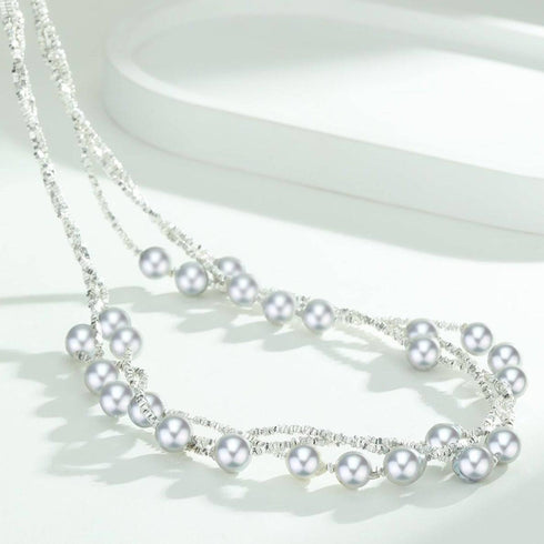 Triple Layer Silver Blue Seawater Akoya Pearl Necklace - House Of Pearls